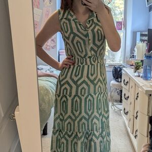 Geometric Green Sleeveless Dress